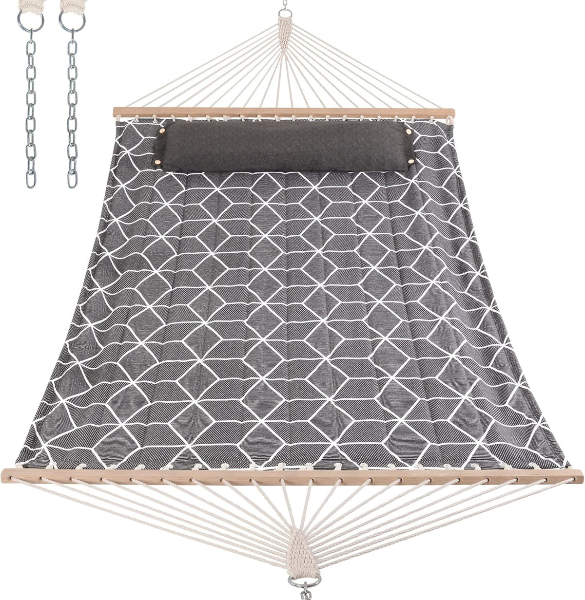 ANOW Outdoor Hammock with Spreader Bars and Detachable Pillow, 2 Person Hammock, 450 LBS Weight Capacity, Gray Cube