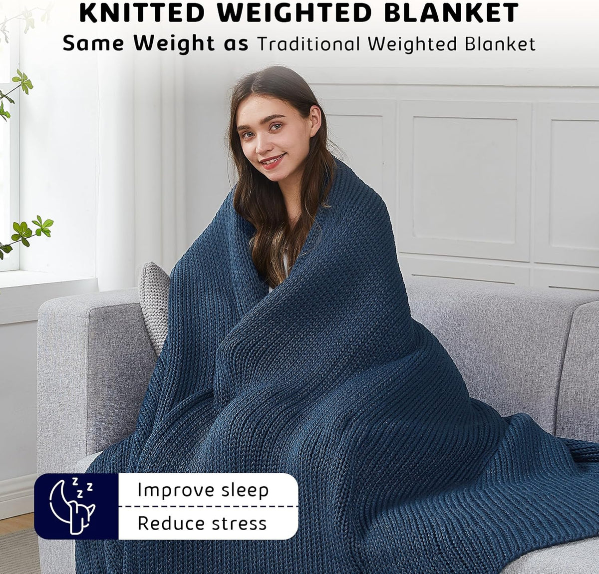 L'AGRATY Knitted Weighted Blanket - 50"x60" 10lbs Cooling Chunky Knit Heavy Blanket for Adults Braided Crochet Throw Thick Cable Yarn Knit Decorative No Beads Evenly Weighted Machine Washable
