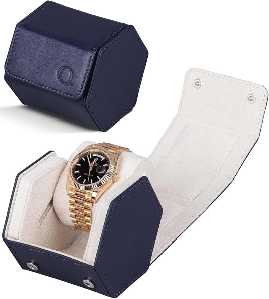 Leather Watch Cases for Men - Hexagon Single & Double Watch Roll Travel Case - Genuine Napa Leather with Velvet Interior - Storage & Display Holder for 1 Watch or 2 Watches