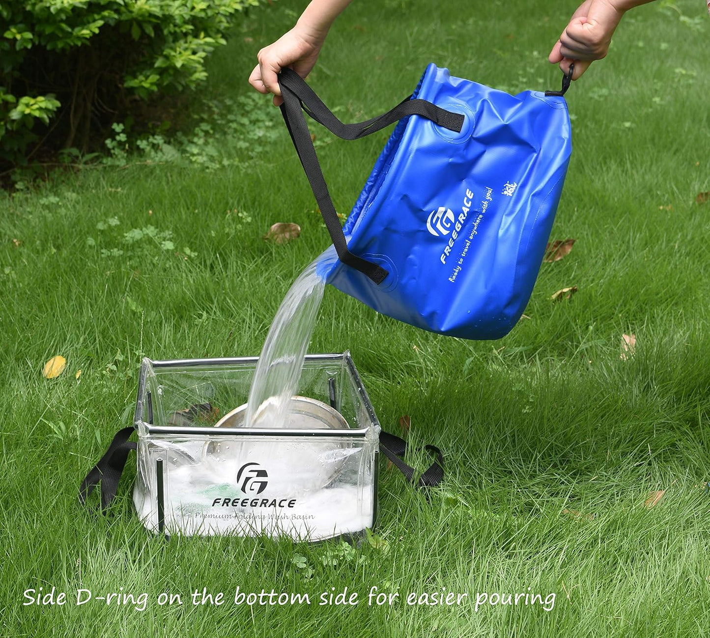 Premium Collapsible Bucket by Freegrace - Compact Portable Folding Water Container - Lightweight & Durable - Includes Handy Tool Mesh Pocket