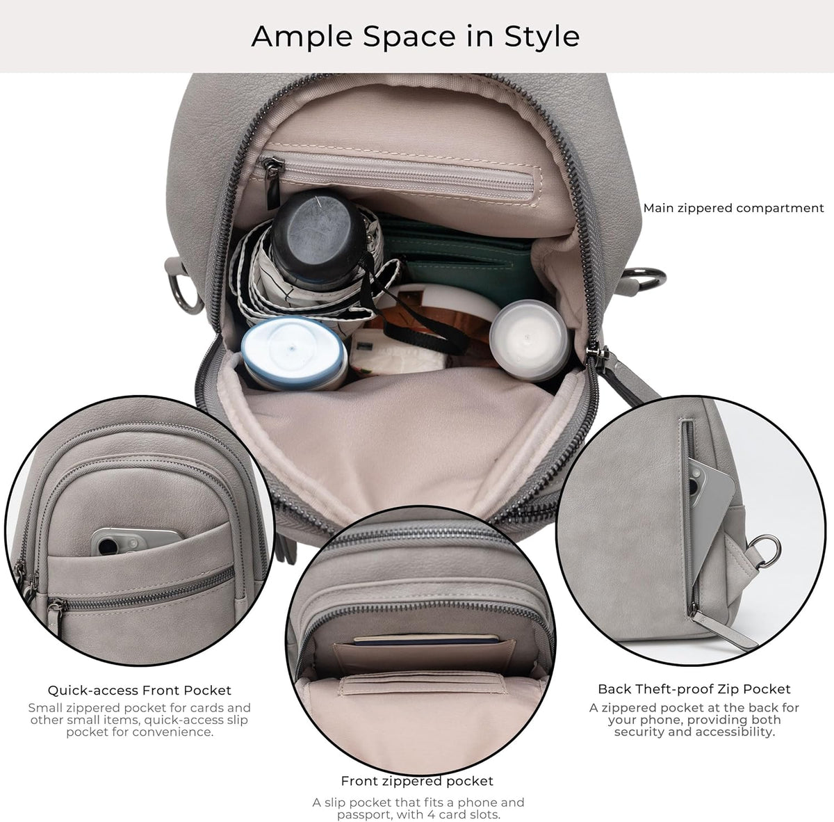 Alldaily Large Sling Bag for Women Crossbody Purse Leather Fashionable Trendy Chest Bag for Travel, Fanny Pack (Grey)
