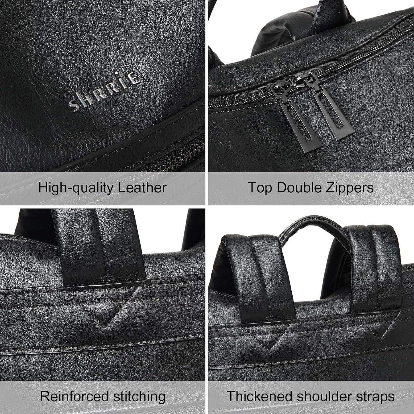 Shrrie 15.6 inch Laptop Backpack for Women,Large Leather Backpack Purse,Travel,Carry on,Water Resistant Casual Laptop Backpacks,College Backpack,Work Backpack for Women,Two-tone Black