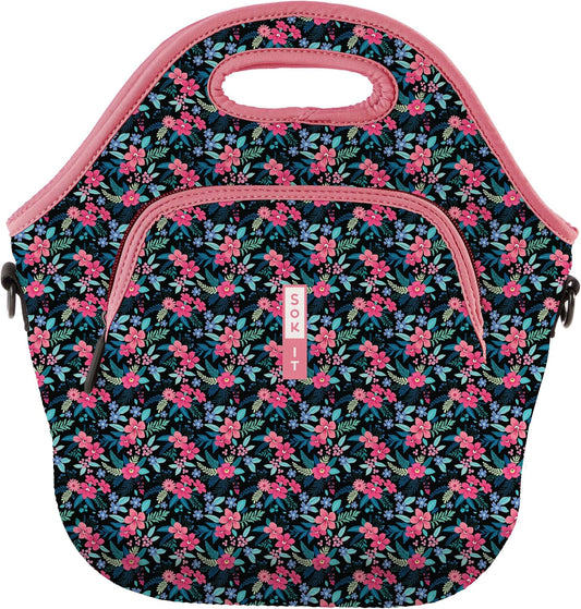 Sok It LunchTote Zippered Bag Insulated Neoprene Caddy (Tropical Blooms, X-Large 6.5 Quart Lunch Tote)