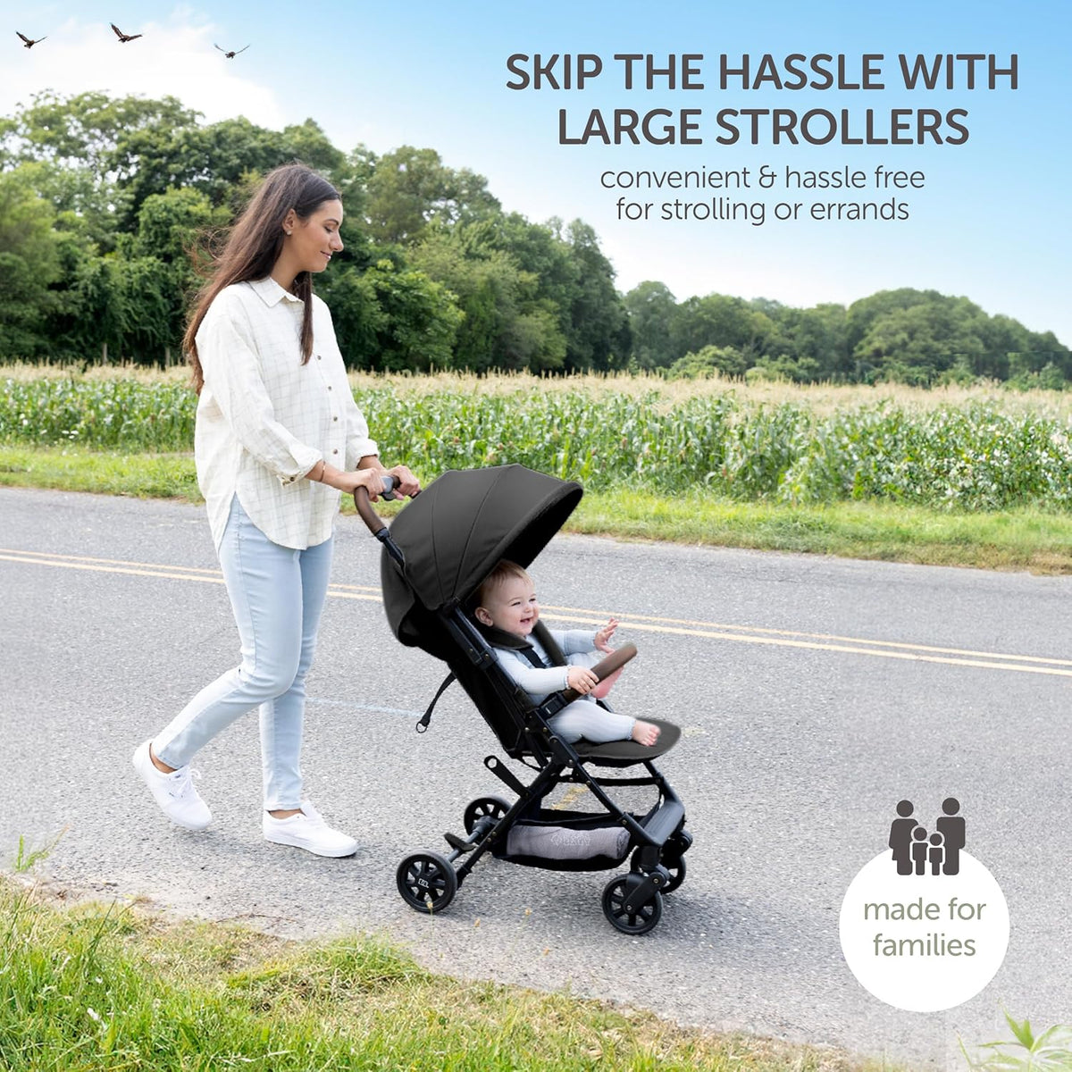 Lightweight Travel Stroller for Baby & Toddlers - Easy Fold & Compact Stroller for Airplane with Canopy, Storage Basket, Multi-Position Recline & Convenient One-Hand Fold, Travel Bag Included (Black)