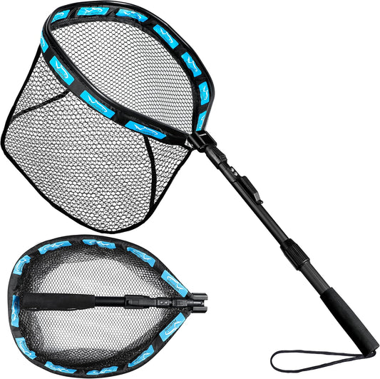 PLUSINNO Floating Fishing Net for Steelhead, Salmon, Fly, Kayak, Bass, Trout Fishing, Catfish, Rubber Coated Landing Net for Easy Catch & Release for Easy Transportation & Storage