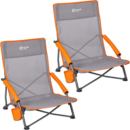 PORTAL Beach Chairs for Adults Camping Low Lightweight Portable Chair with Cup Holder Mesh Back Carry Bag for Outdoor Sand Lawn Travel Picnic Festival Concert, 350LBS
