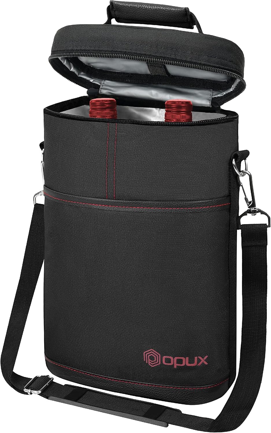 opux 2 Bottle Wine Carrier Tote, Insulated Leakproof Wine Cooler Bag, Wine Travel Bag Tote for Picnic BYOB Beach, Portable Wine Bottle Carrying Case, Gift for Wine Lover Women Men Christmas, Black