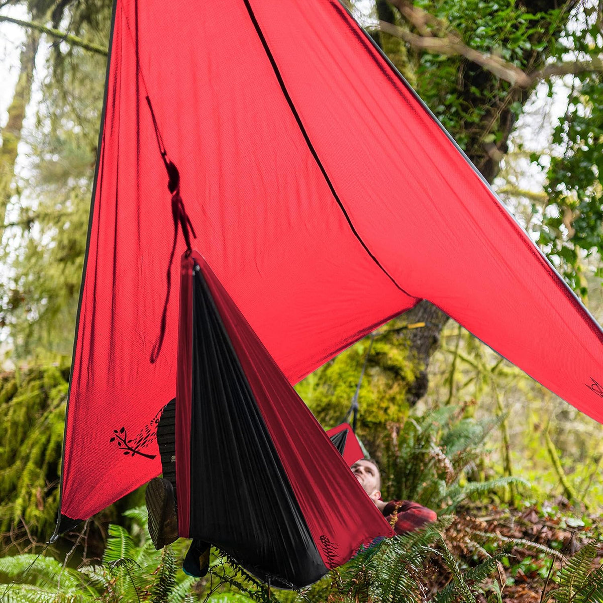 Wise Owl Outfitters Hammock Rain Fly – Waterproof Camping Tarp Cover with Tent Stakes & Carry Bag, Ultralight Shelter for Backpacking & Outdoor Shade