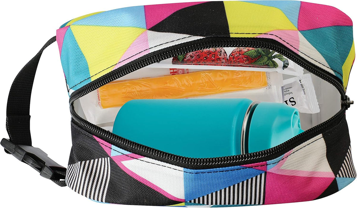 PackIt Freezable Snack Box, Triangle Stripes, Built with ECOFREEZE Technology, Collapsible, Reusable, Zip Closure with Buckle Handle, Great for All Ages and Fresh Snacks on the go