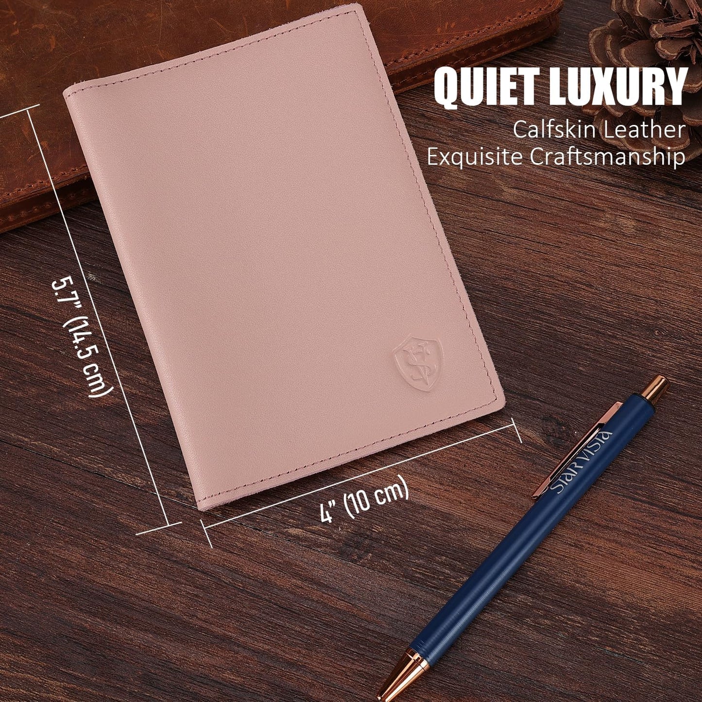 STAR VISTA Albatross Leather Travel Passport Holder, Minimalist Design, Calfskin Leather Case for Women and Men - Slim Passport Wallet, Bifold, RFID Blocking, Pale Pink