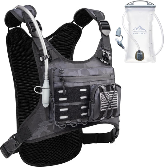 Running Vest with 2L Water Bladder, USA Original Patent, Lightweight Adjustable Chest Pack with Pistol Holster, Reflective Running Hydration Vest for Women Men for Marathon