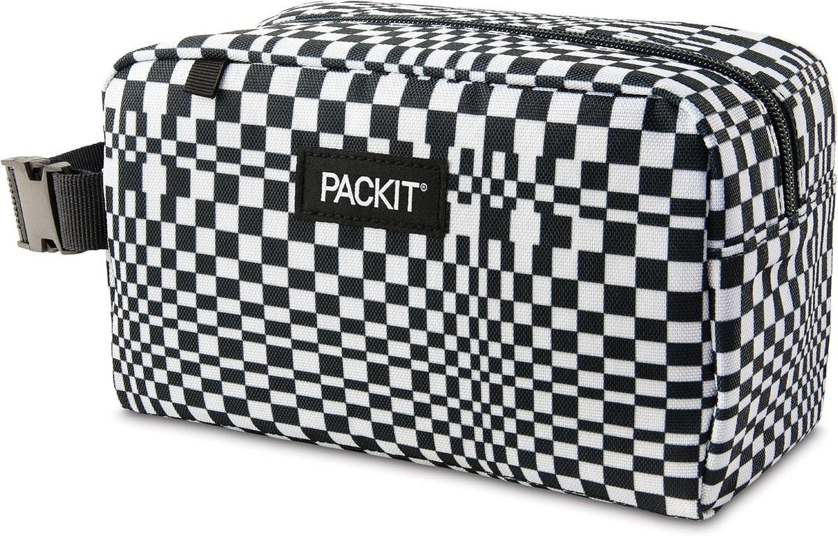 PackIt® Freezable Snack Box, Checked Out, Built with ECOFREEZE Technology, Collapsible, Reusable, Zip Closure with Buckle Handle, Designed For Work Snacks, Fresh Snacks On the Go, Adults, and All Ages