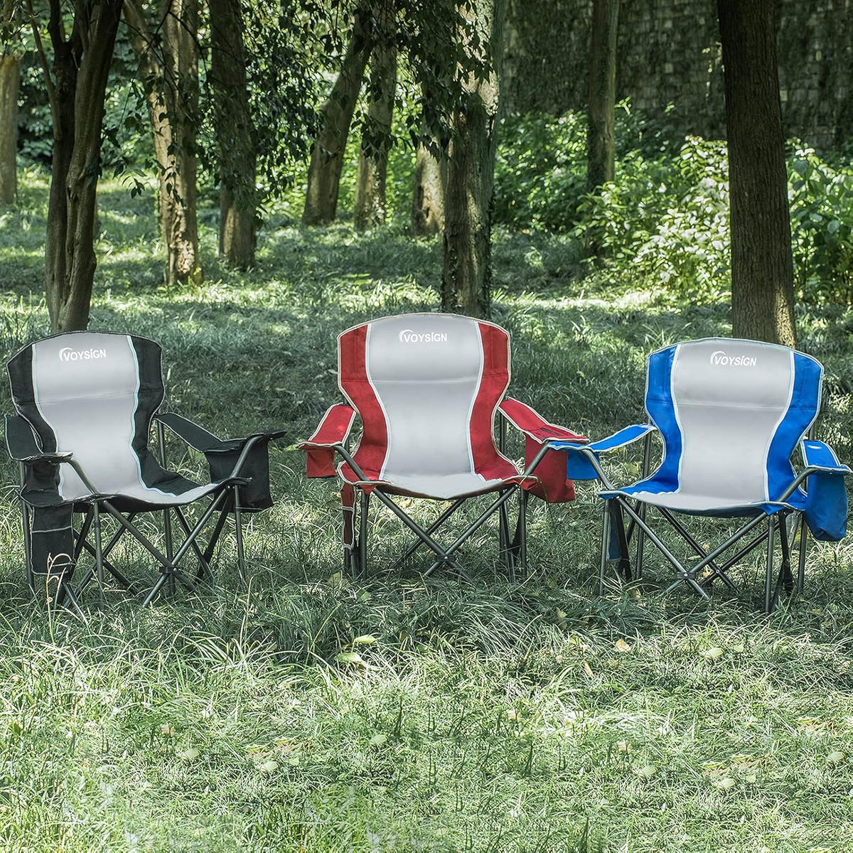 Padded Camping Chairs for Adults, Oversized Folding Outdoor Chairs, Weight Capacity 475lbs, with Cooler Bag, Cup Holder, Storage Pocket Carry Bag - Blue Color