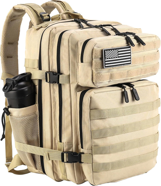 LHI Military Tactical Backpack for Men and Women 45L Army 3 Days Assault Pack Bag Large Rucksack with Molle System - Cream