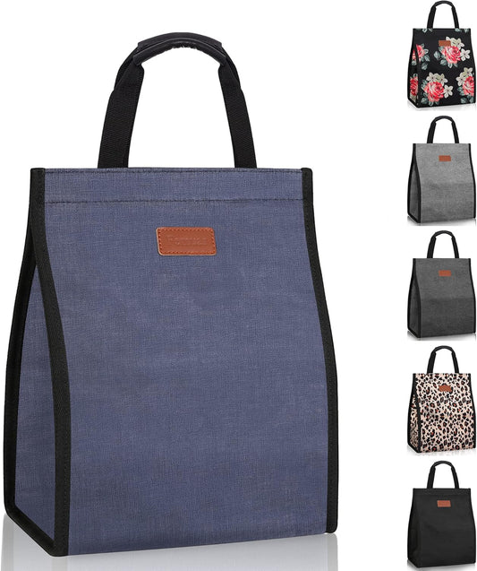 Lunch Bags for Women Insulated Reusable Lunch Tote with Internal Pocket, Lunch Tote bag for Work (Blue)