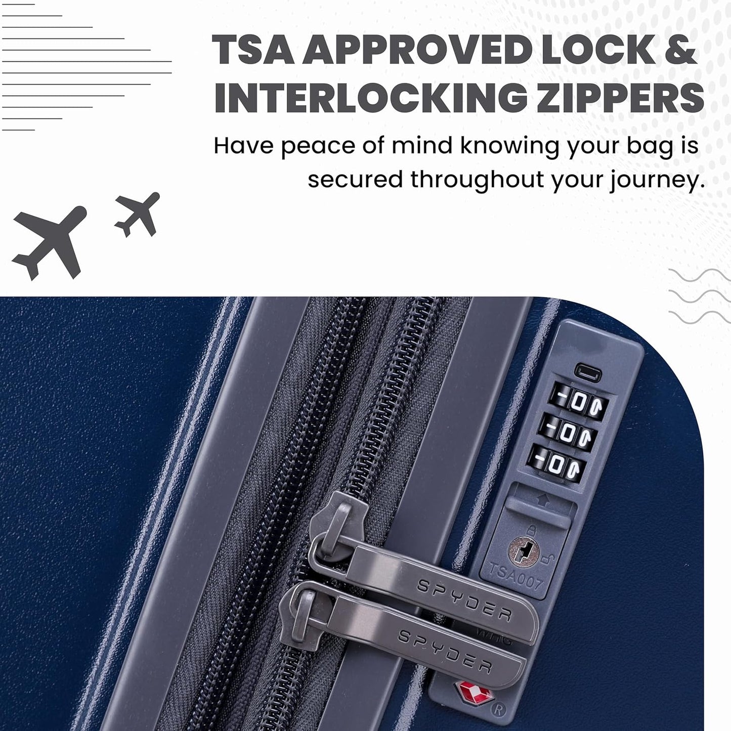 Spyder Carve 3 Piece Set with 360° Spinner Wheels, TSA Approved Lock, (20 Inch Carry On, 25 Inch Medium, 29 Inch Large) Navy
