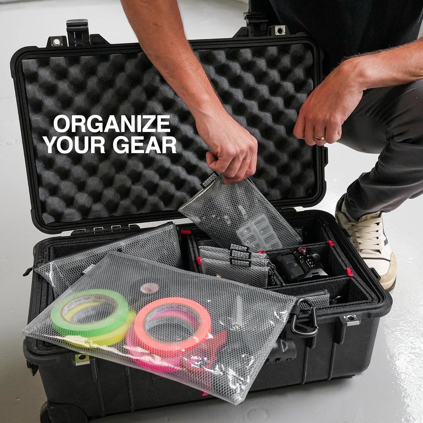 GOBAGS Air Production Multi‑Size Clear Zipper Pouch (4‑Pack) – Cable Organizer & Travel Gear Bag for Electronics, Camera Accessories, Tool Pouch & Small Tech Storage