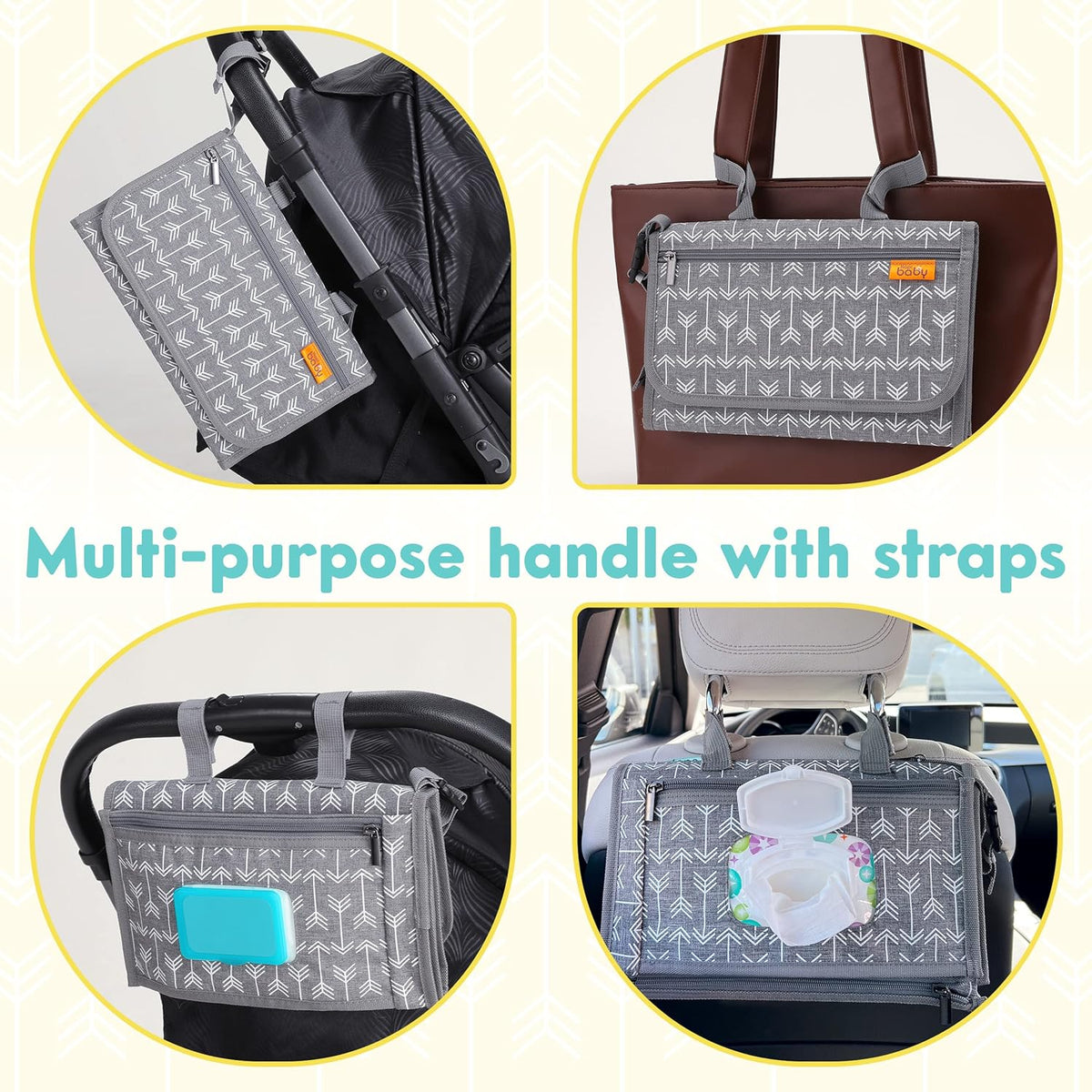 Kopi Baby Portable Diaper Changing Pad - Baby Diaper Changer Travel Bag with Wipes Pocket, Smart Design Portable Changing Mat, Infant Travel Station Kit, Gift for Newborn Girl & Boy - Modern