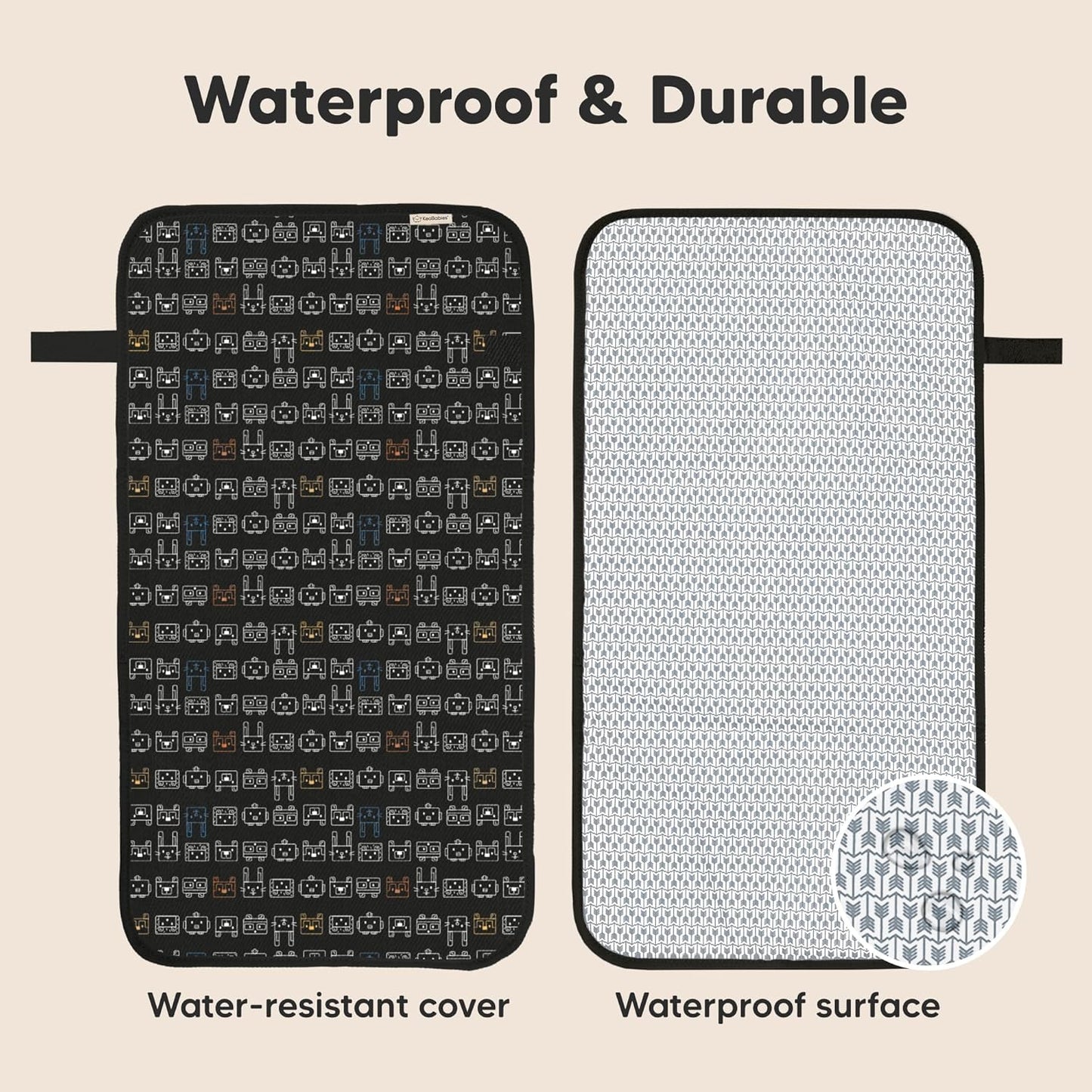 KeaBabies Portable Diaper Changing Pad, Easy Wipe Clean - Foldable Waterproof Baby Changing Mat for Diaper Bag, Compact, Lightweight, 25x13 Baby Changer Travel Essential, Machine Washable (Pixel)