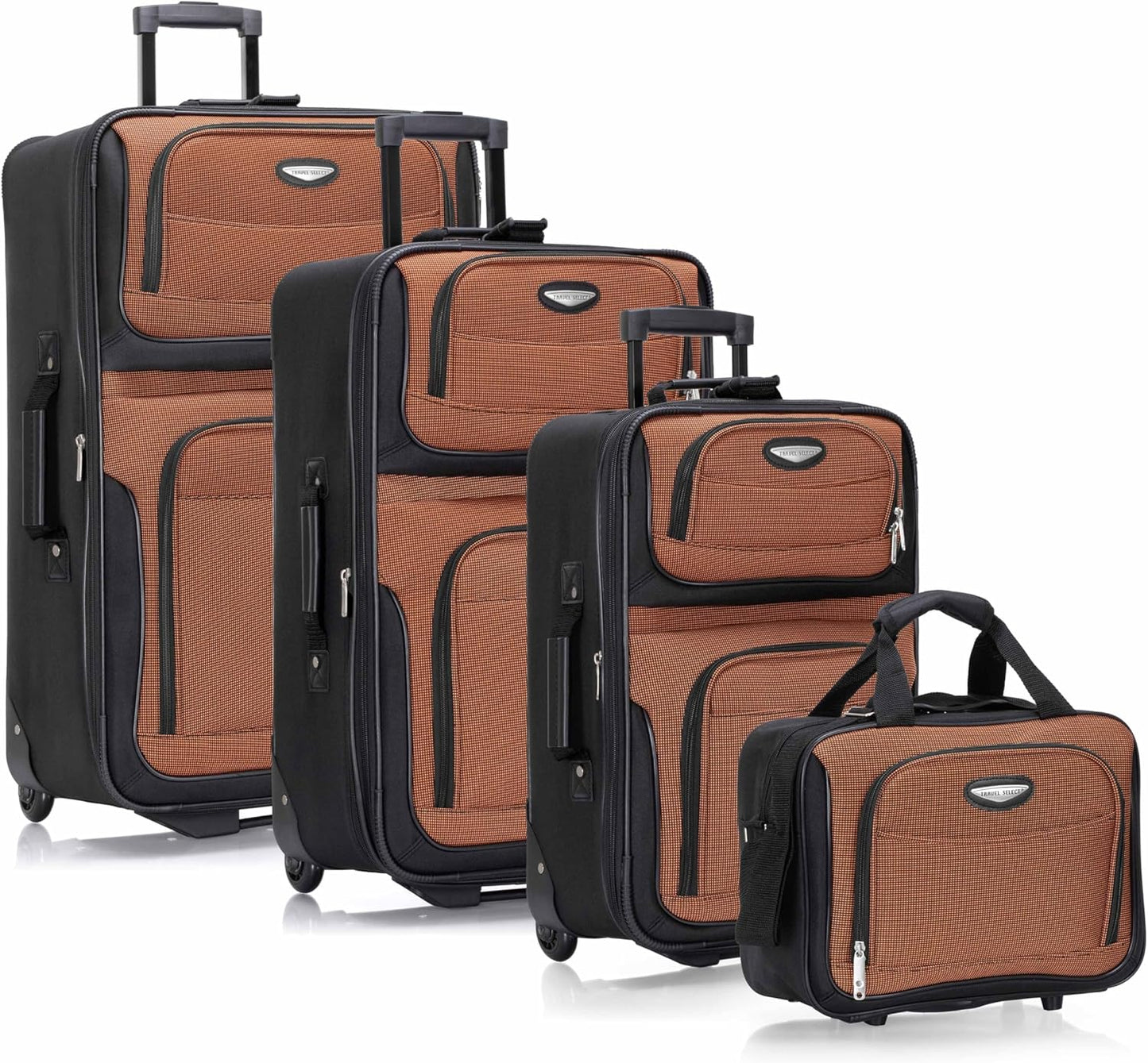 Travel Select Amsterdam 4-Piece Softside Expandable Rolling Luggage Set, Lightweight 2-Wheel Suitcases, Packing Cubes, Travel Tote, Durable Polyester Construction, Orange