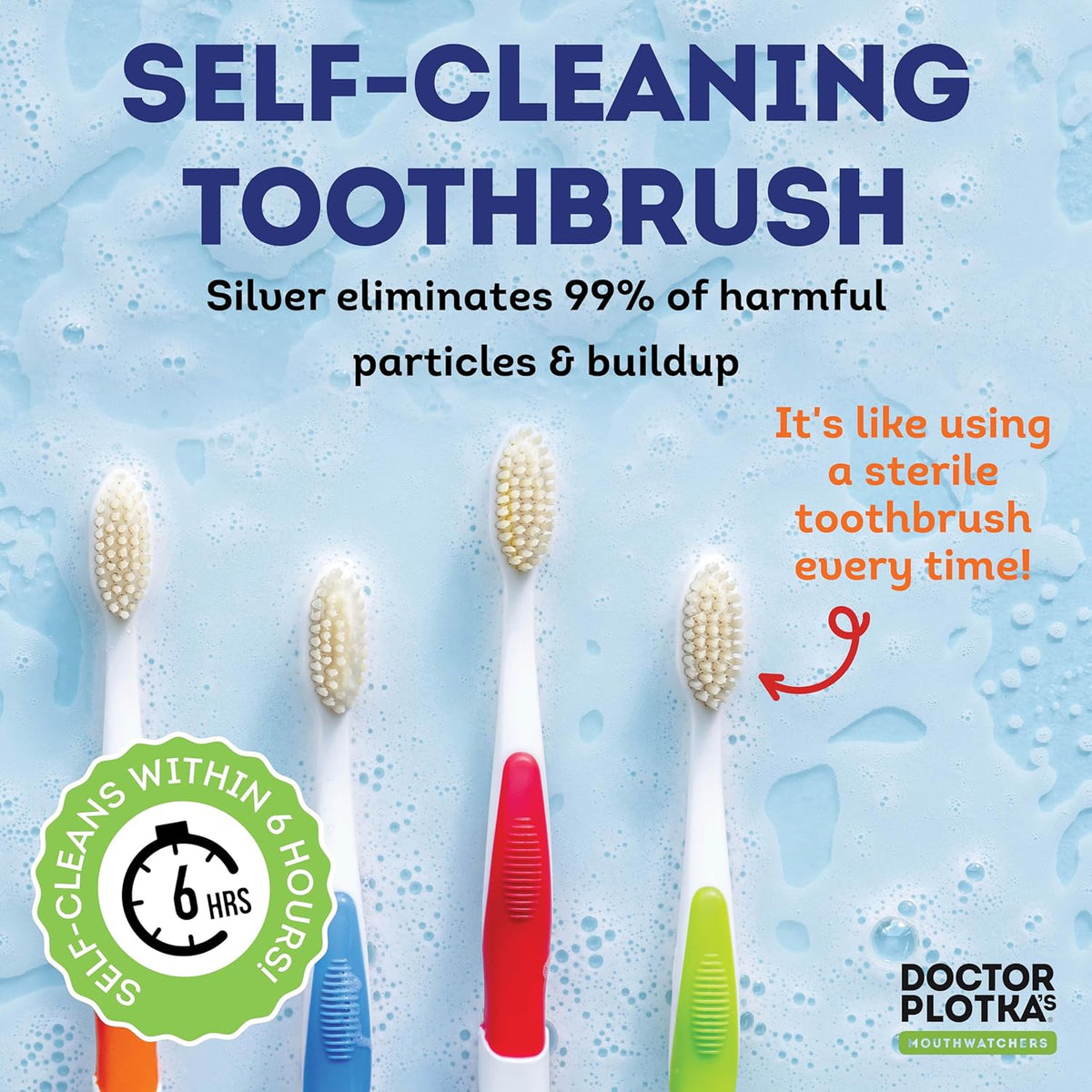 MOUTHWATCHERS Soft Flossing Toothbrushes, Value Pack of 4, Orange, Manual Toothbrush for Adults, Ultra Clean, Good for Sensitive Teeth and Gums, by Dr. Plotka's