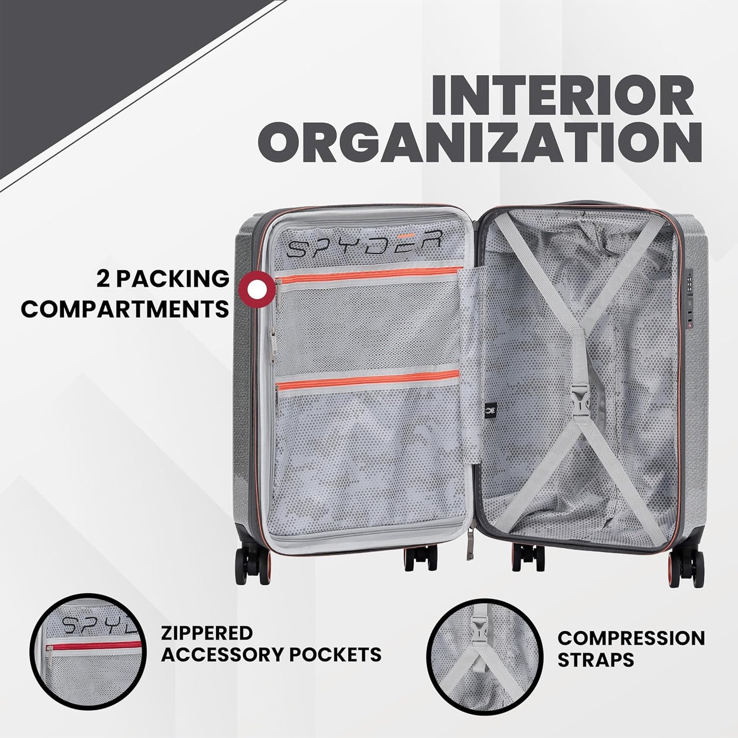 Spyder Traverse 3 Piece Luggage Set, 360° Spinner Wheels, TSA Approved Lock, (20 Inch Carry On, 25 Inch Medium, 29 Inch Large), Silver