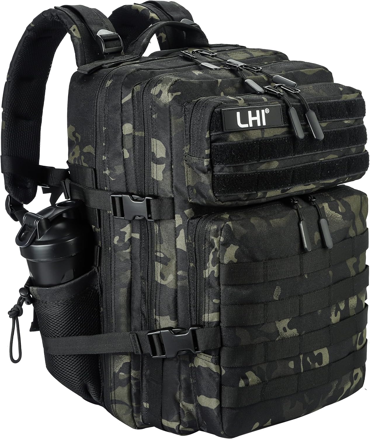 LHI Military Tactical Backpack for Men and Women 45L Army 3 Days Assault Pack Bag Large Rucksack with Molle System - Black CP
