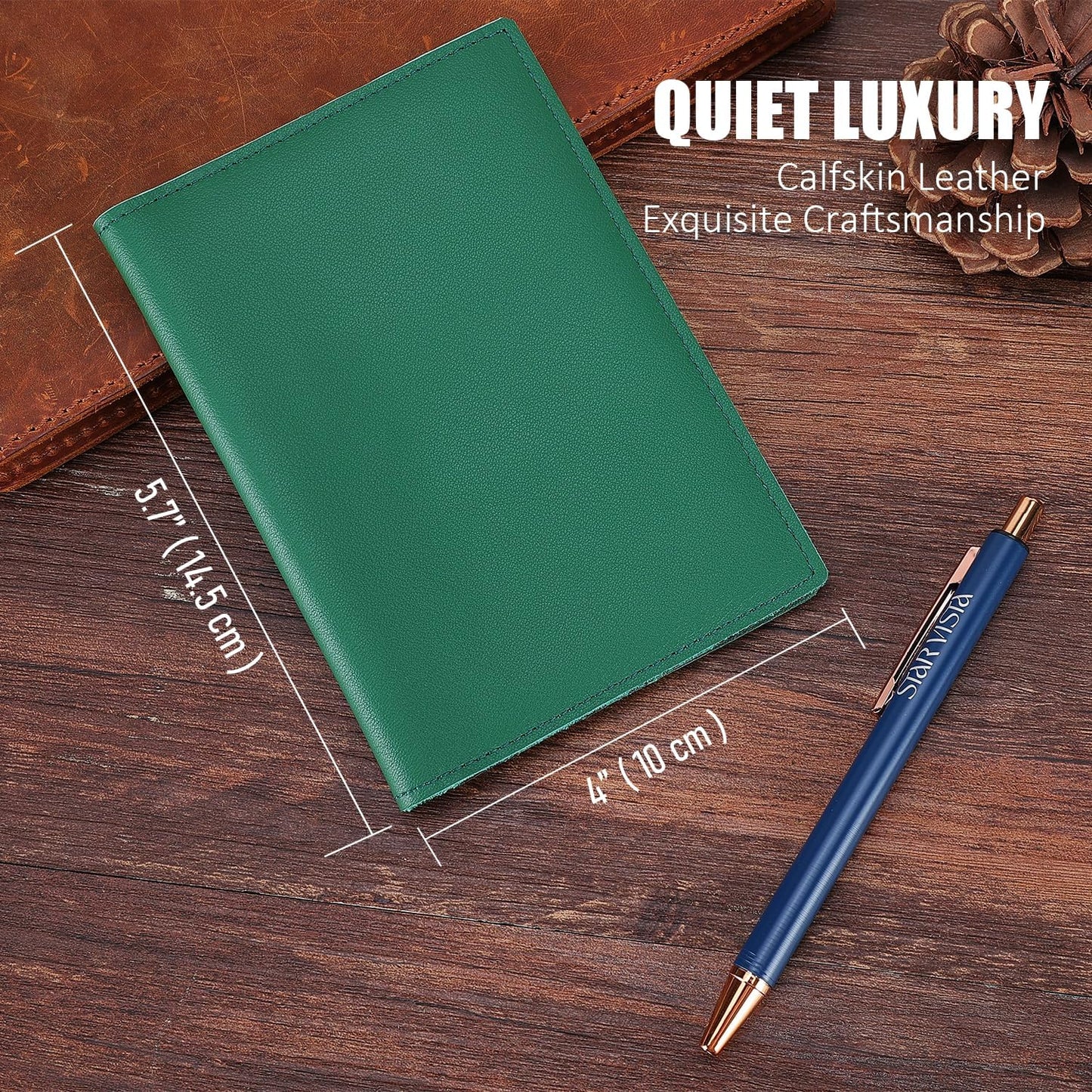STAR VISTA Albatross Leather Travel Passport Holder, Minimalist Design, Calfskin Leather Case for Women and Men - Slim Passport Wallet, Bifold, RFID Blocking, with AirTag Holder, Green