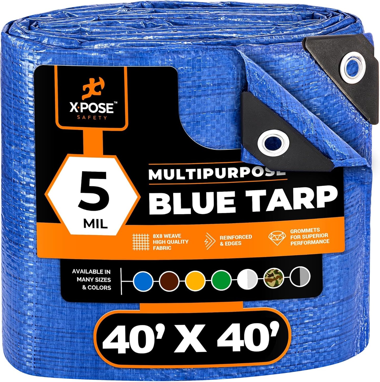 Better Blue Poly Tarp 40' x 40' - Multipurpose Protective Cover - Lightweight, Durable, Waterproof, Weather Proof - 5 Mil Thick Polyethylene - by Xpose Safety