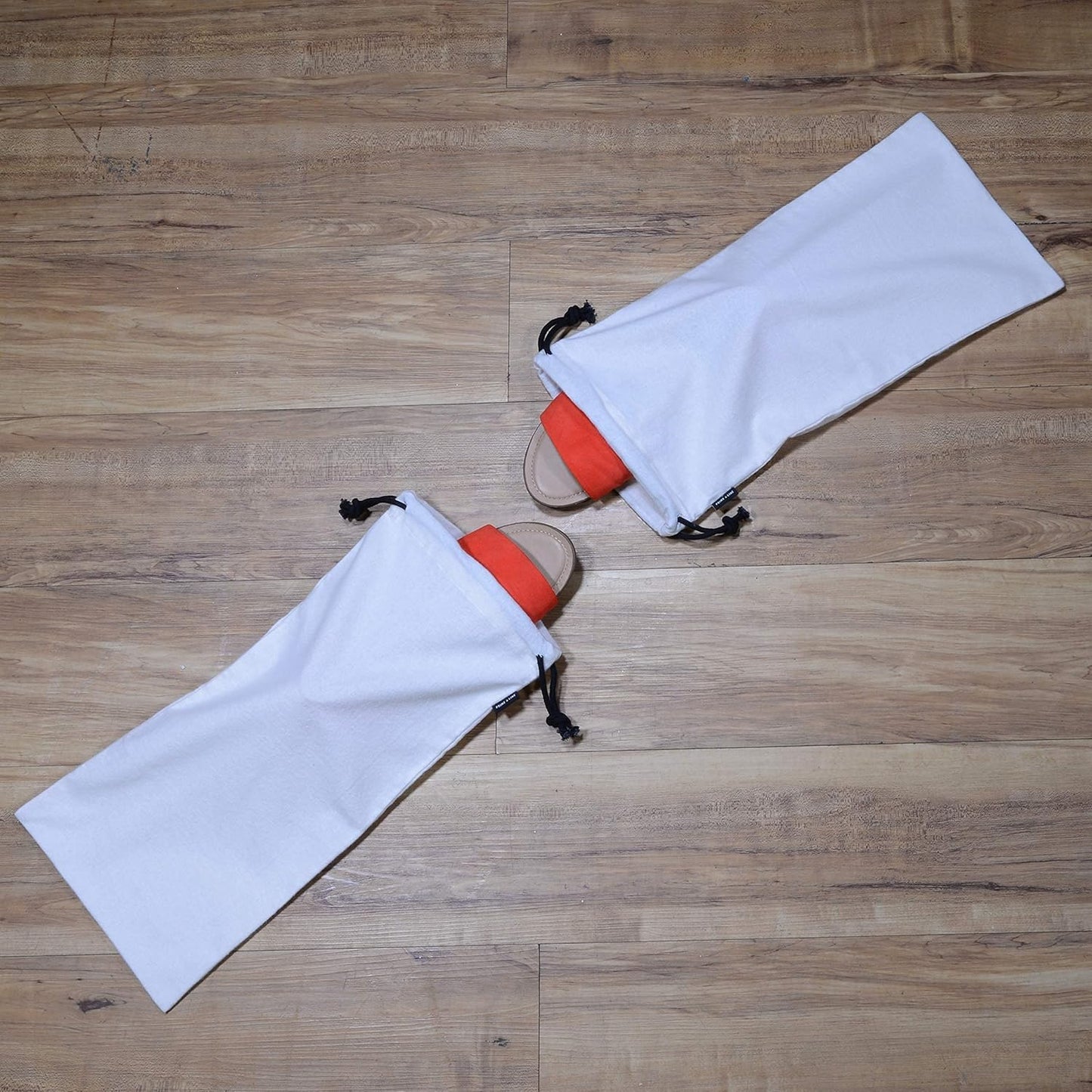 ZENPAC Cloth Shoe Bags for Travel, Beige Duster Flannel Pouch with Drawstring Closure, Washable Breathable Cotton Fabric for Luggage, 8x17, 4 Pack