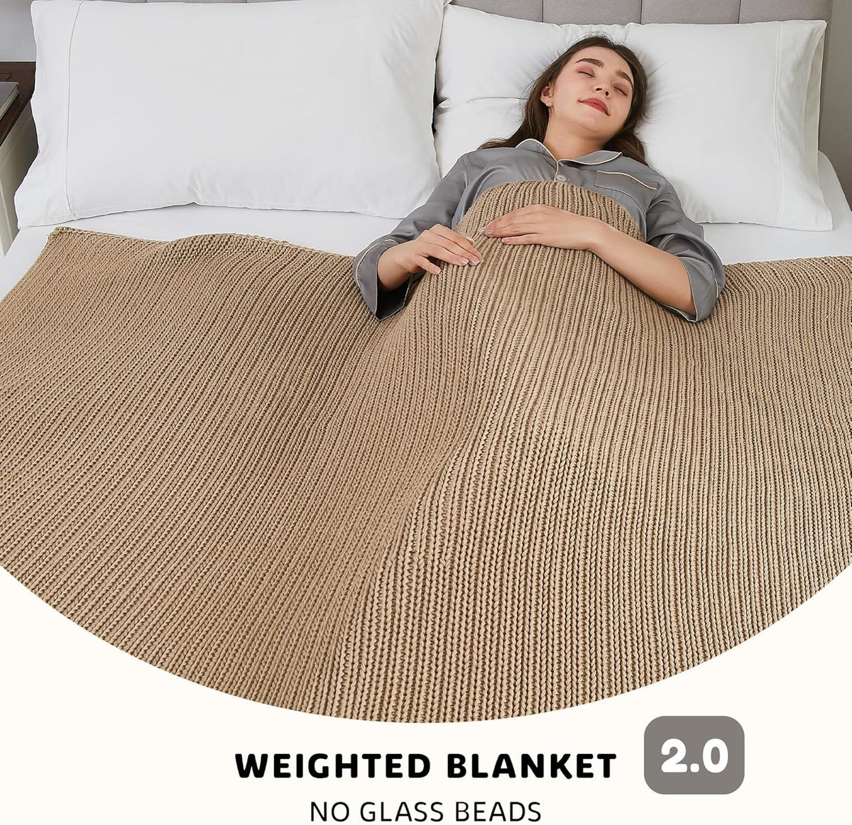 L'AGRATY Knitted Weighted Blanket - 48"x72" 20lbs Cooling Chunky Knit Heavy Blanket for Adults Braided Crochet Throw Thick Cable Yarn Knit Decorative No Beads Evenly Weighted Machine Washable