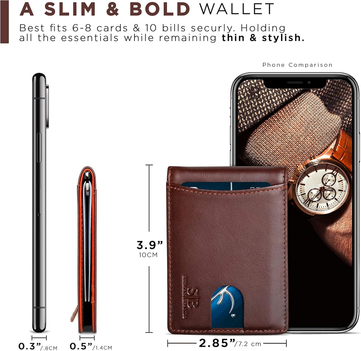 SERMAN BRANDS RFID Blocking Slim Bifold Genuine Leather Minimalist Front Pocket Wallets for Men with Money Clip Thin Mens