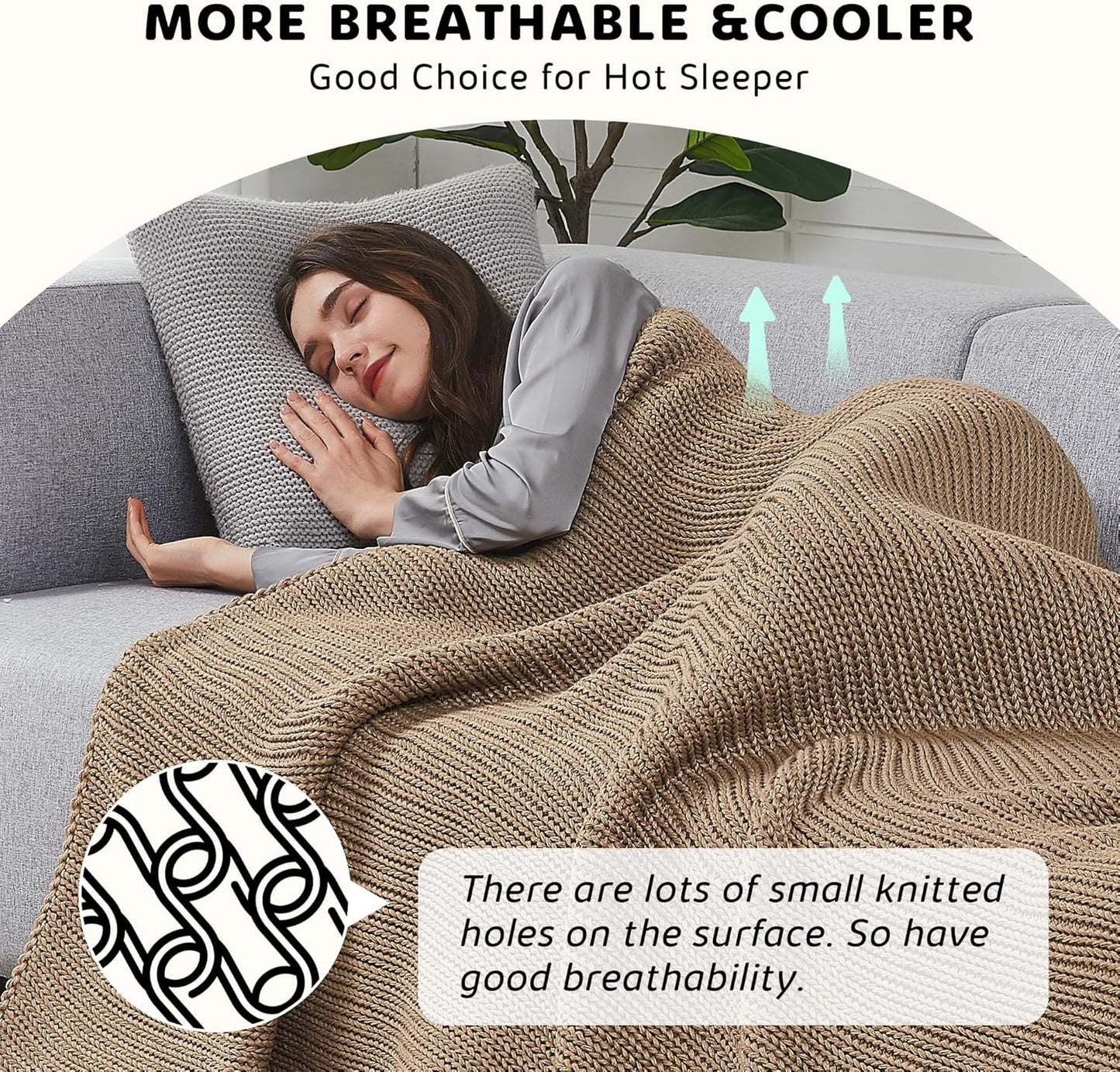 L'AGRATY Knitted Weighted Blanket - 60"x80" 15lbs Cooling Chunky Knit Heavy Blanket for Adults Braided Crochet Throw Thick Cable Yarn Knit Decorative No Beads Evenly Weighted Machine Washable