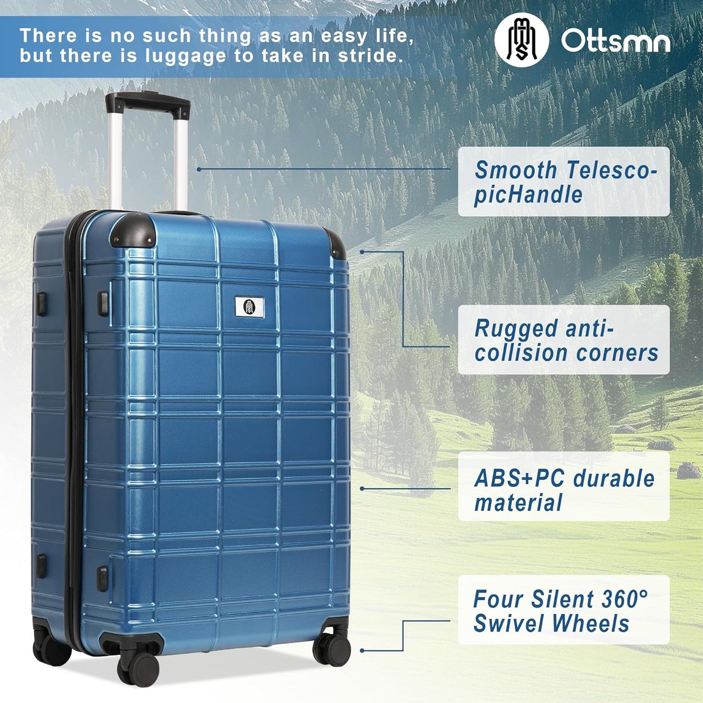 Luggage Sets 4 Piece, ABS PC Lightweight Suitcases with Wheels, Hardshell Luggage Sets Carry on Luggage with TSA Lock Blue (12in 20in 24in 28in)