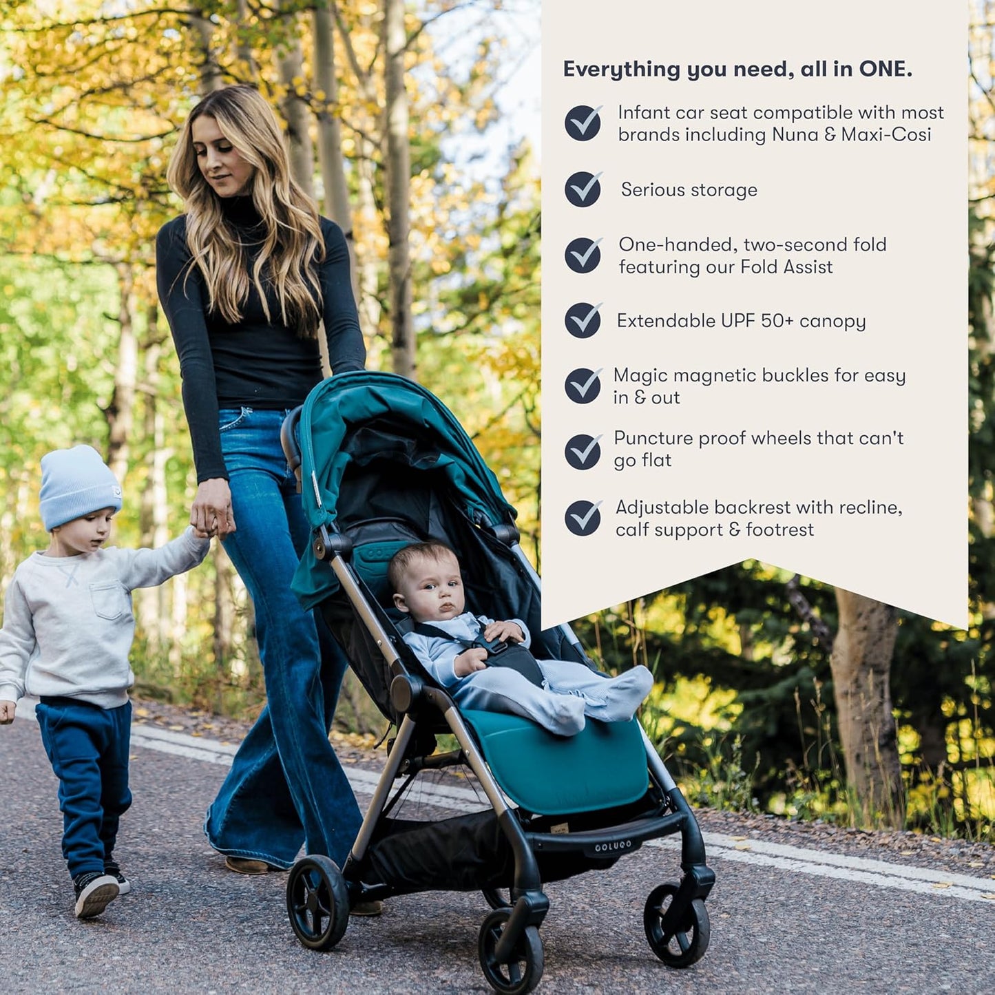 Colugo The One Stroller - Lightweight Easy Fold Compact Toddler and Baby Stroller for Travel, Large Storage Basket, One Hand Fold, Includes Raincover, Bumper Bar, Cupholder (Ponderosa Pine)