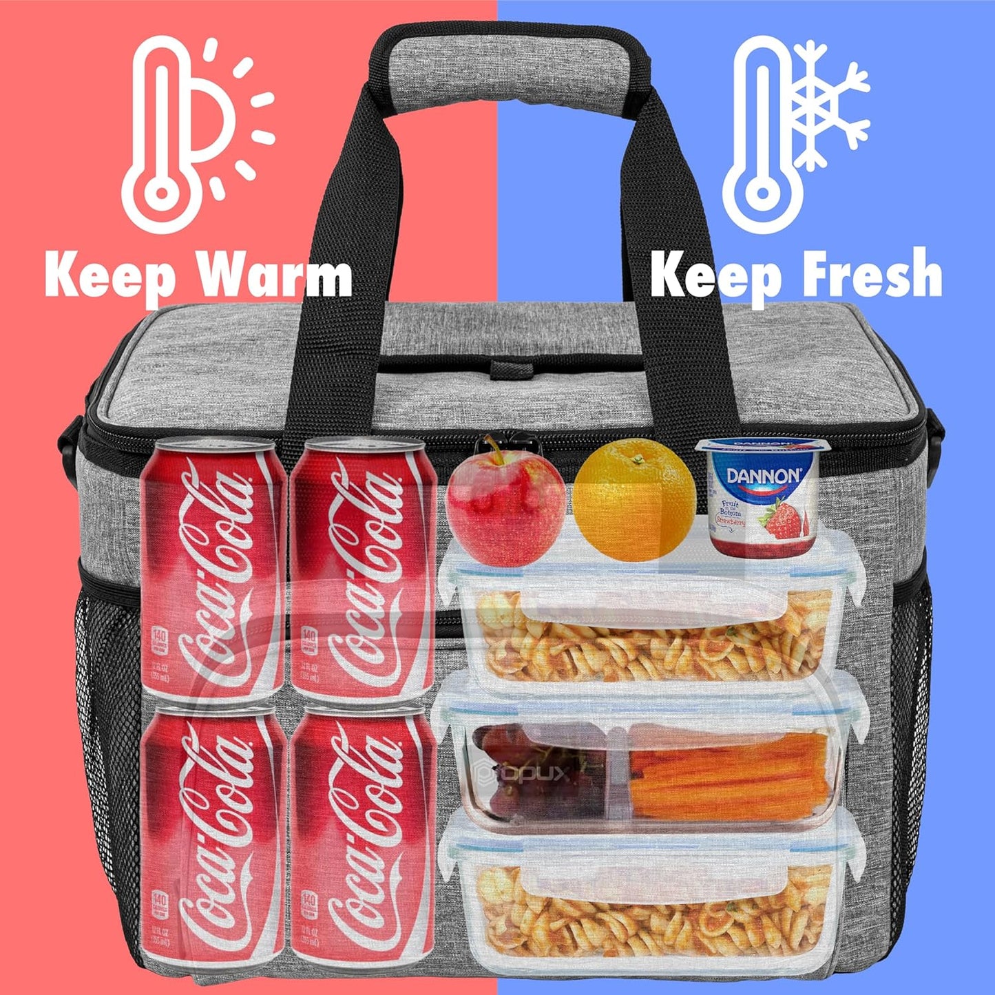 OPUX Soft Cooler Bag, Insulated Collapsible Lunch Cooler Tote for Men Work Camping Beach Travel, Portable Soft Sided Leakproof Waterproof Large Lunch Bag Box with Shoulder Strap 40 Cans, Heather Gray