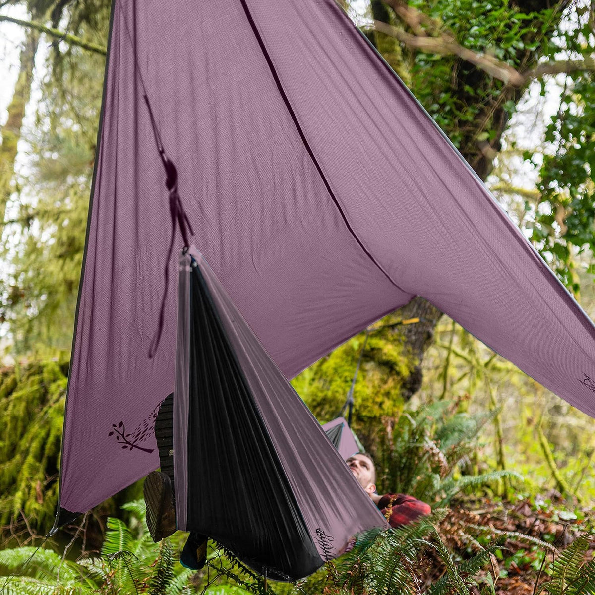 Wise Owl Outfitters Hammock Rain Fly – Waterproof Camping Tarp Cover with Tent Stakes & Carry Bag, Ultralight Shelter for Backpacking & Outdoor Shade