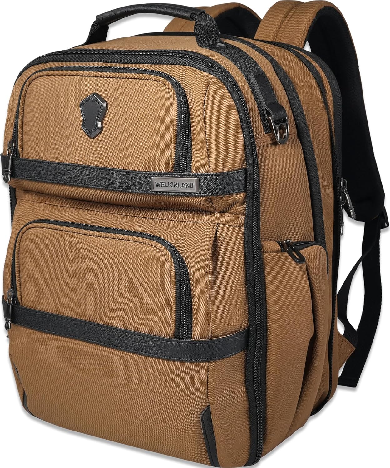 WELKINLAND 20-Pockets Travel Backpack, Carry-On luggage backpacks, 16-Inch laptop backpack for men, Expandable backpack with trolley sleeve, Travel backpack with shoe compartment