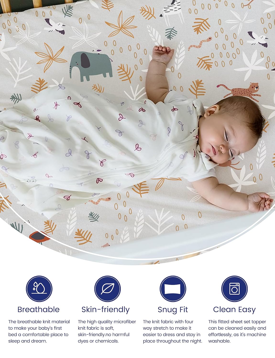 TotAha Jungle Animal Crib Sheets for Girls Boys 2 Pack, Fitted Baby Crib Sheet Neutral for Standard Crib Mattress & Toddler Bed Mattress (52"x28"), Ultra Soft Baby Sheets