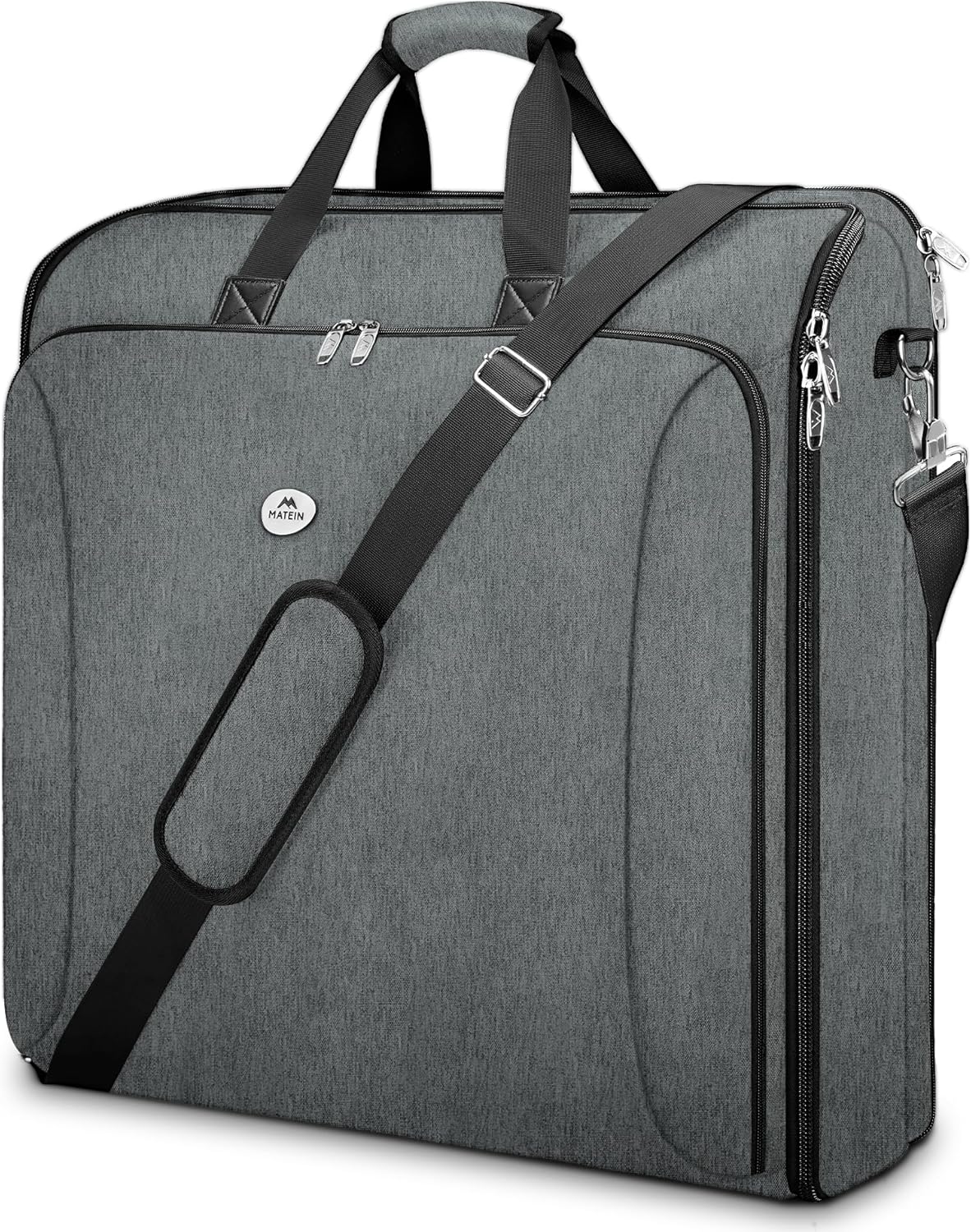 MATEIN Travel Garment Bag, Double Layer Folding Suit Bag with Adjustable Strap for Business Trips, Large Waterproof Wrinkle Free 2 in 1 Hanging Suitcase Cover Luggage for Shirts Dresses Coats, Grey