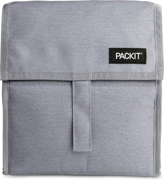 Packit® Freezable Lunch Bag, Gray Fog, Built with ECOFREEZE® Technology, Foldable, Reusable, Zip and Velcro Closure with Buckle Handle, Designed for Work Lunches and Fresh Lunch On the Go