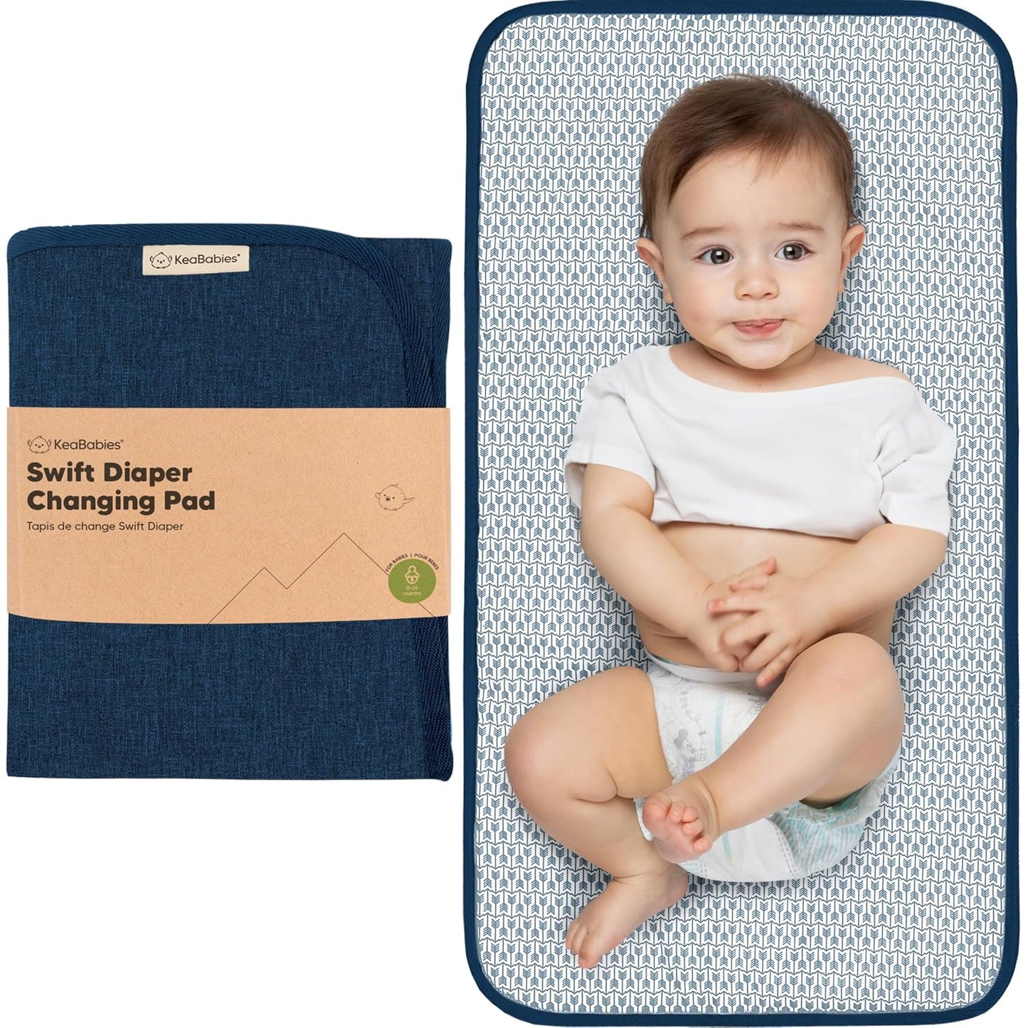 KeaBabies Portable Diaper Changing Pad, Easy Wipe Clean - Foldable Waterproof Baby Changing Mat for Diaper Bag, Compact, Lightweight, 25x13 Baby Changer Travel Essential, Machine Washable (Navy Blue)