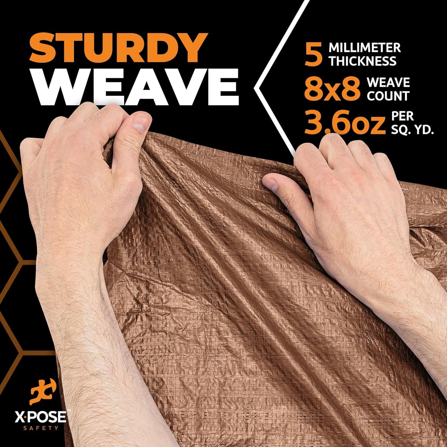 Multipurpose Protective Cover Brown Poly Tarp 15' x 30' - Durable, Water Resistant, Weather Resistant - 5 Mil Thick Polyethylene - by Xpose Safety