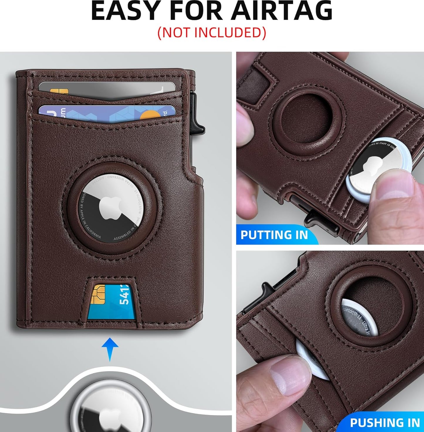 Airtag Wallet for Men,with Money Clip 10 Cards Metal Case Smart Slim Pop Up Credit Card Holder Flip with Magnetic Closure RFID Blocking wallet with Gift Box