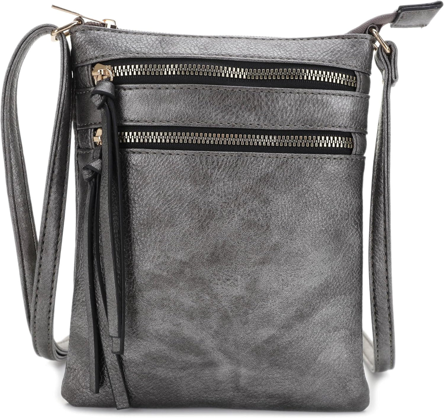 DELUXITY Crossbody Purse Bag Shoulder Bag Multi Pocket Zipper Purse | Pewter
