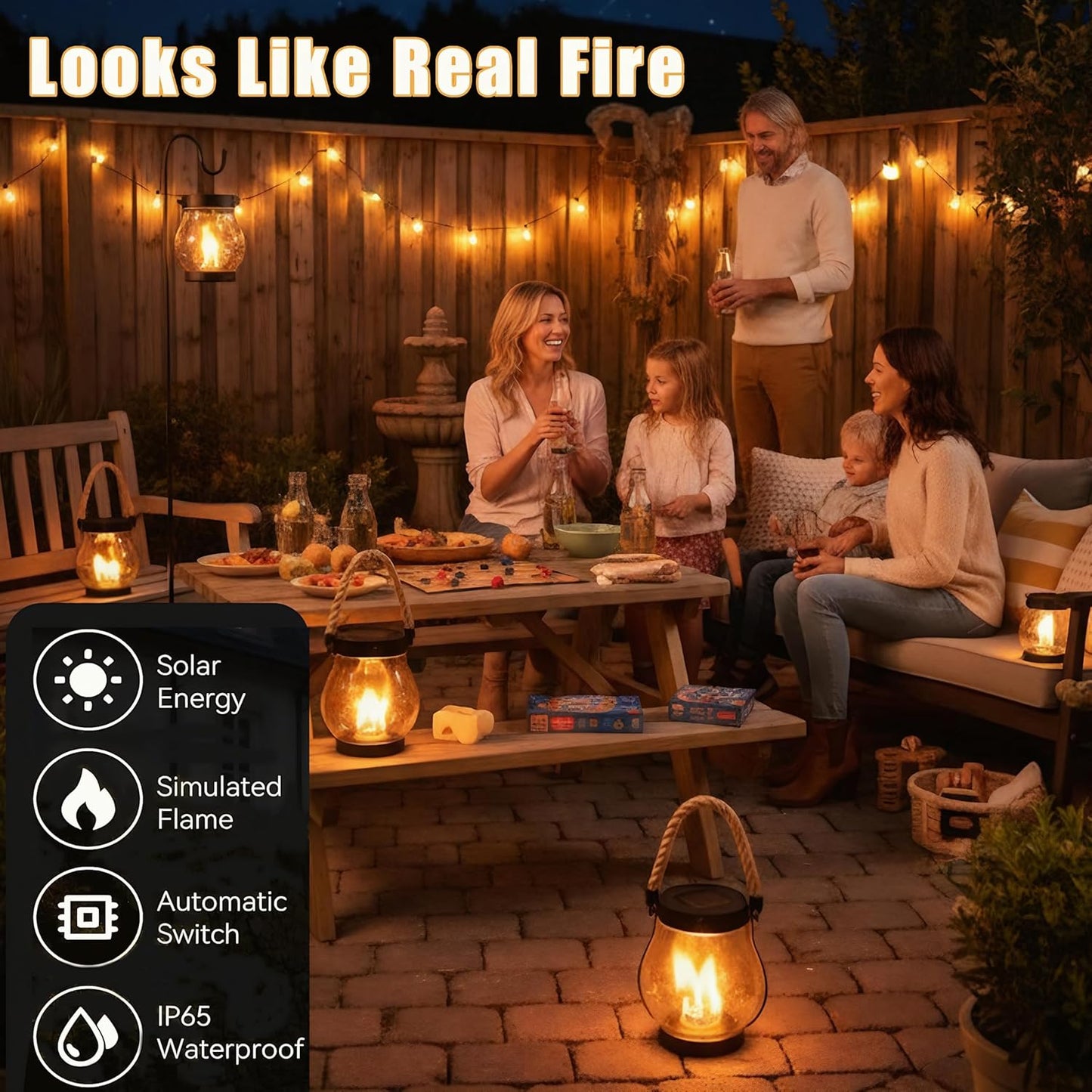 Kaliqo Solar Lantern Outdoor Lights Solar Lantern Waterproof Flickering Flame Hanging Lanterns for Patio Yard Garden Decor (5 Pcs)