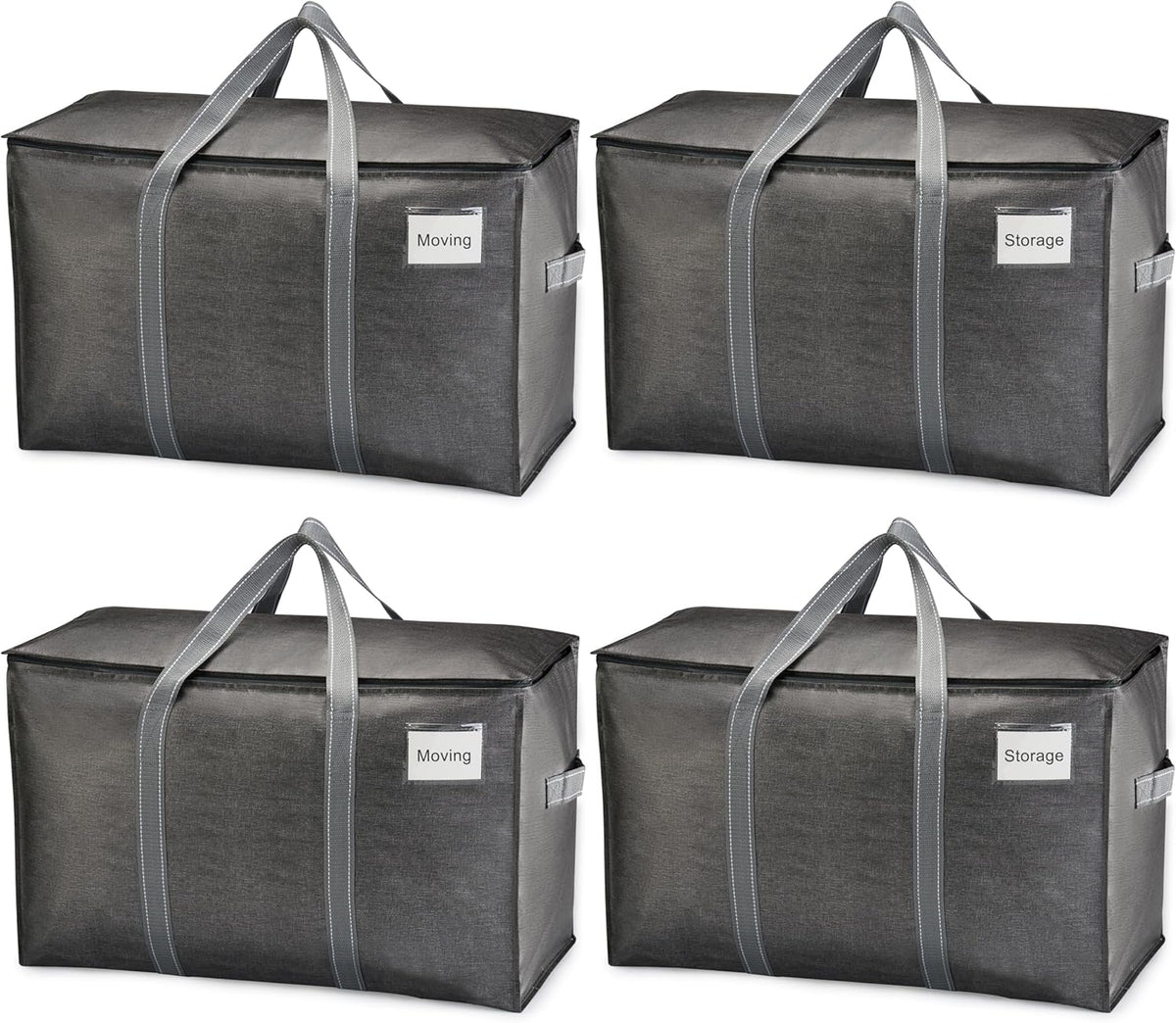 VENO 4 Pack Moving Bags, Heavy Duty, Moving Boxes Alternative, Packing Storage Supplies for Dorm Room Essentials with Zipper for Clothes, Extra Large Totes for Packaging (Dark Gray, 4 Pack)