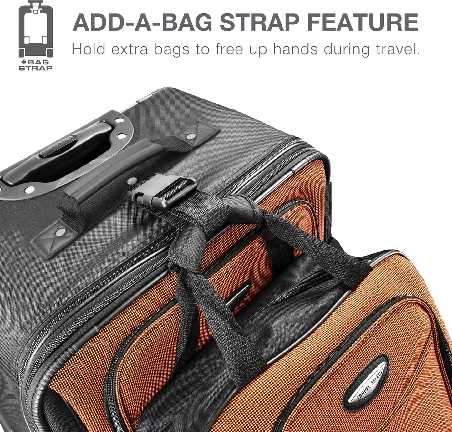 Travel Select Amsterdam 4-Piece Softside Expandable Rolling Luggage Set, Lightweight 2-Wheel Suitcases, Packing Cubes, Travel Tote, Durable Polyester Construction, Orange