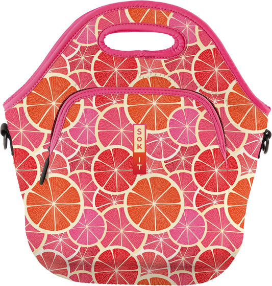 Sok It LunchTote Zippered Bag Insulated Neoprene Caddy (Sunshine Slices, X-Large 6.5 Quart Lunch Tote)