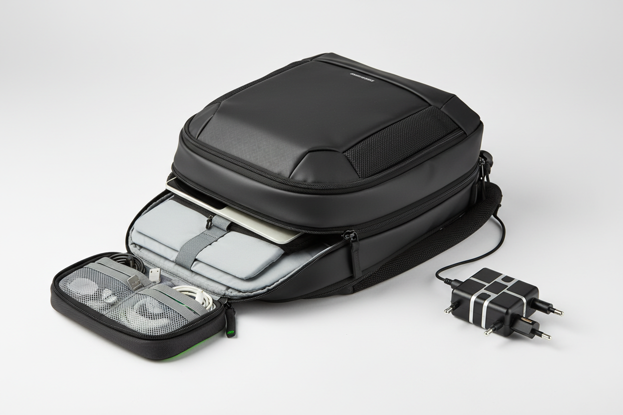 Laptop Backpack  Tech Organizer  Travel Adapter